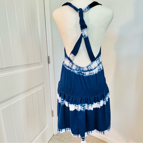 NWOT TIE DYE BLUE & WHITE SANTA MONICA BEACH LOGO SUMMER SWIM DRESS POOF! NY - Picture 3 of 7